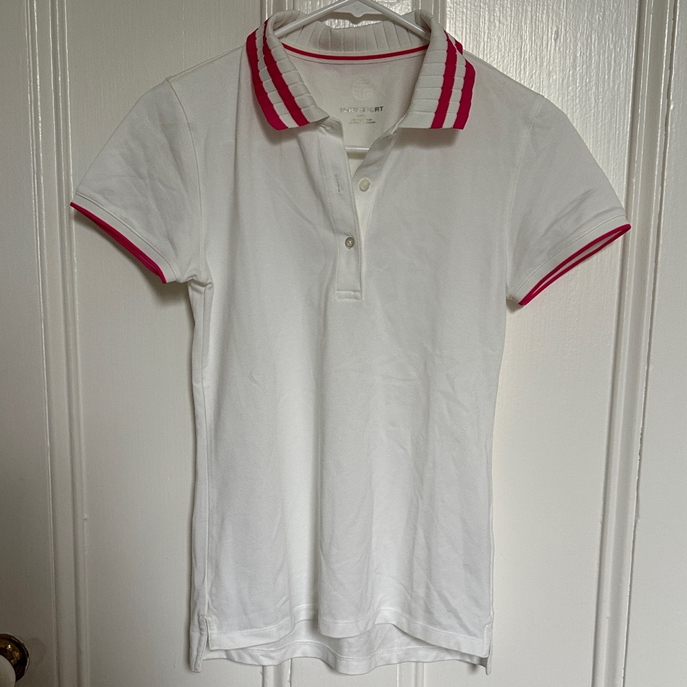 Tory Sport White Pique Polo with Pink Trim